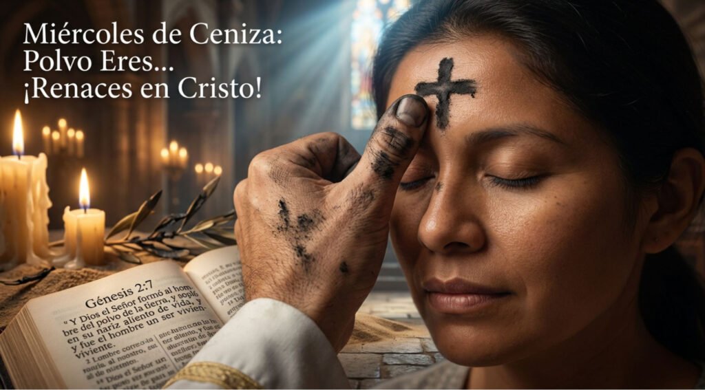 Imposición ceniza Miércoles de Ceniza 2026 rito católico sacerdote pulgar cruz frente devoto iglesia